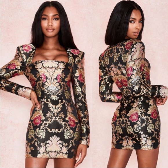 NWOT HOUSE OF CB 'Mona' Jacquard Boned Bustier Long Sleeve Mini Dress Size XS - Picture 6 of 16